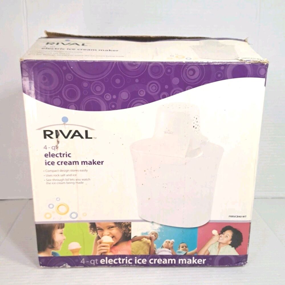 Rival 4 Quart Electric Ice Cream Maker FRRVCB40 White 120V Rock Salt Ice NEW